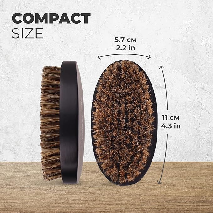 GUARD&MARINE 100% Boar Bristle Beard Brush for Men – Medium Firm Military Style Brush for Short Beard, Mustache & Waves – Natural Wooden Handle Grooming Brush