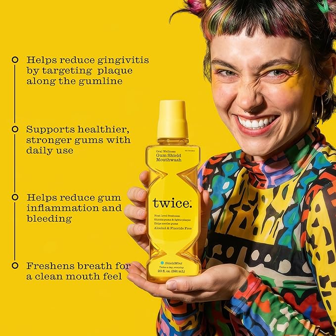 Twice Gum Shield Antigingivitis Mouthwash with 0.05% CPC – Alcohol & Fluoride-Free Oral Rinse to Help Prevent Gingivitis & Control Plaque, Shield Mint, 20 Fl Oz