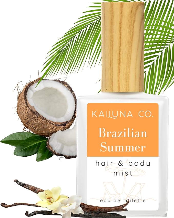Brazilian Summer Natural Hair & Body Mist Spray Inspired by Bum Bum, Pure Essential and Fragrance Oils, Alcohol-Free, Handmade in California, 0.5Fl Oz