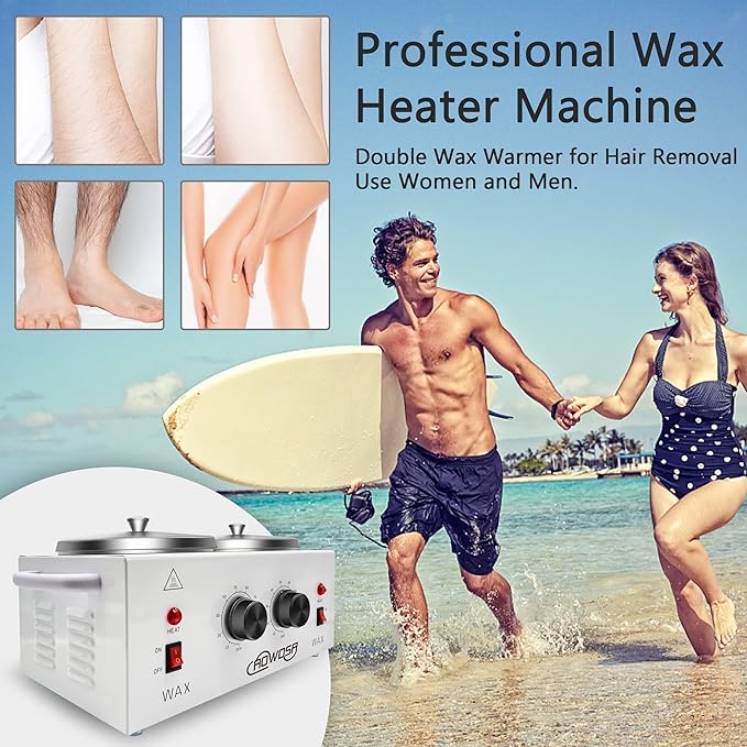 Professional Waxing Kit Wax Warmer Double Pot Wax Heater Machine for Hair Removal, Large Waxing Pot for Spa Salon Beauty Esthetician Home, with Adjustable Temperature Set, 50 Stick(White)