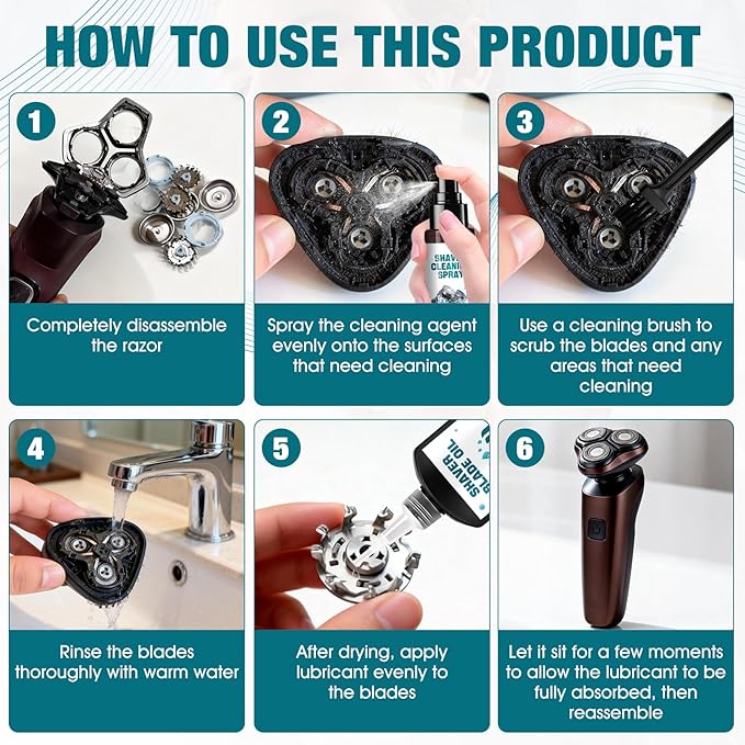 Shaver Cleaning Solution, Electric Shaver Oil, Shaver Cleaner with Brush, Deeply cleans and Lubricates, Extend the Lifespan of Your Shaver, for Clippers, Trimmers, and Beauty Devices
