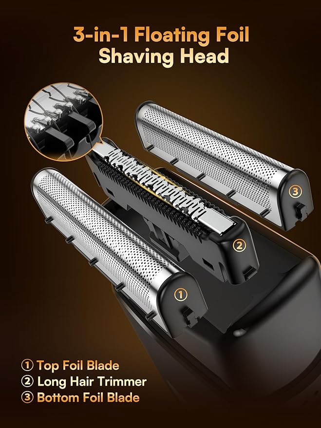 Electric Foil Shavers for Men: Mini Electric Razor with 3D Floating Blades for Smooth Shaving, IPX7 Waterproof & USB-C Fast Charge Cordless Face Shaver, Portable Home & Travel Grooming Gift