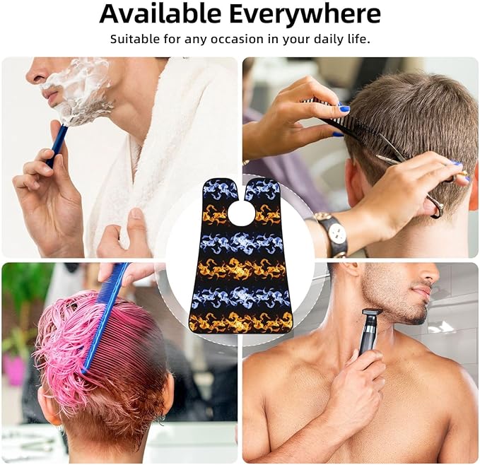 Non-Stick Beard Bib for Shaving, Red and Blue Fire Black Shave Bib, Waterproof Hair Catcher with Suction Cups, Grooming Apron Men Husband