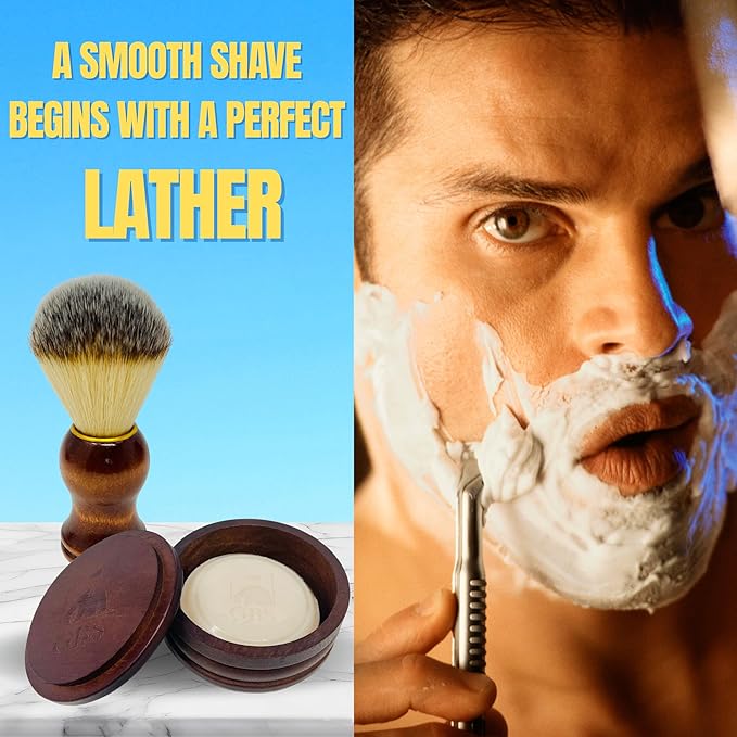 G.B.S GENTS Men's Wood Shaving Bowl & Shave Brush Set – Premium Shaving Kit with Stand, Synthetic Shave Brush & Signature All Natural Soap – Grooming Gift for Men,Wet Shaving Essentials