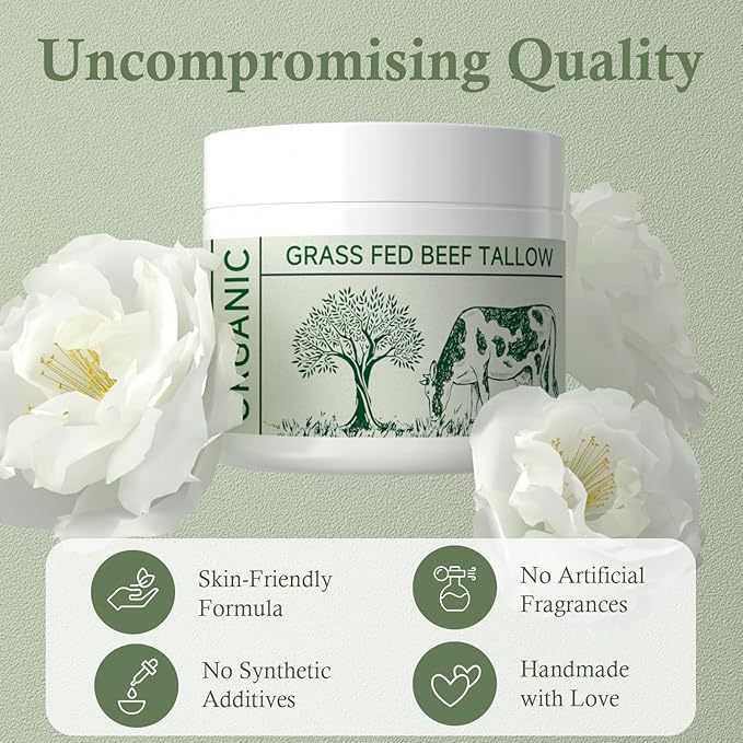 Beef Tallow, Beef Tallow for Skin, Tallow Face Moisturizer, 2 Packs Unscented Beef Tallow Blam Grass Fed Whipped Tallow Face Cream Nourishing Soothing Moisturizer Body Lotion Skin Care