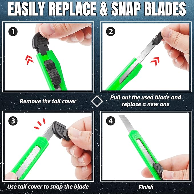 16 Pack Box Cutter Retractable, 9mm Wide Utility Knife, Box Opener, Disposable Box Cutter Knife, Box Ppener, Navajas de Trabajo Exacto Knife for Home, Office Use