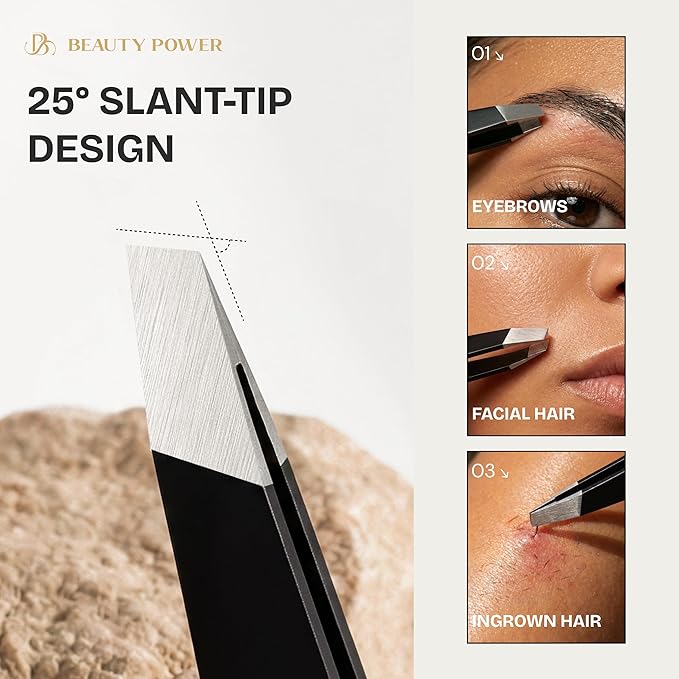 Ultra-Precision Professional Slant Tweezers for Women Facial Hair - German Stainless Steel, Lightweight Black Tweezers for Women & Men, Ideal for Eyebrow & Facial Grooming (3 Matte Black)