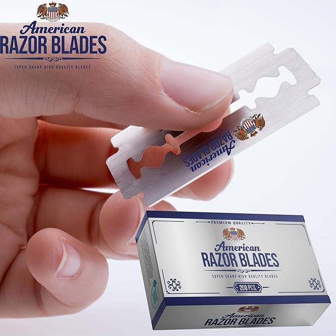 American Razor Blades by The Shave Factory - Super Sharp Double Edge Razor Blades, Japanese Steel, New Value Pack (200)