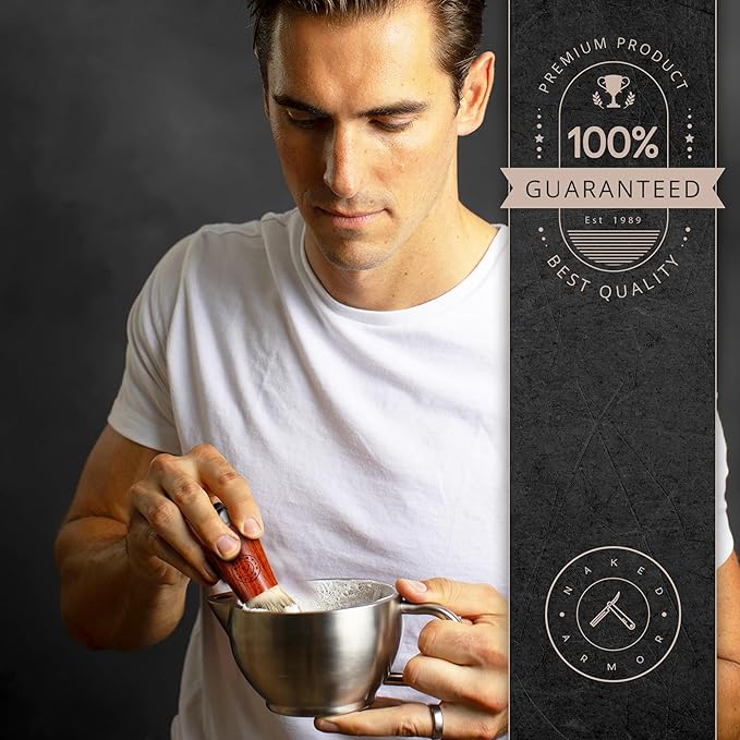 Synthetic Badger Hair Shaving Brush - Futura Synthetic Badger Hair + Handmade Mahogany Shave Brush, Exfoliating Stiff Bristles, Thick & Creamy Lather For A Great Shave, Pre-Shave & Barber Approved