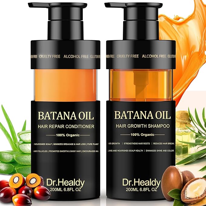 Batana Oil Shampoo and Conditioner Set - for Hair Growth,Thickening & Hydration,Sulfate Free - Fights Hair Loss & Clarifies Scalp - for Men & Women (6.8 Fl Oz×2)