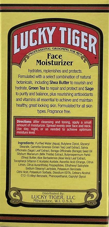 Lucky Tiger Face Moisturizer for Men (3.5 Fl Oz) – Hydrating and Replenishing Facial Cream with Shea Butter & Green Tea – Purifies & Reduces Wrinkles- Alcohol-Free & Fragrance-Free