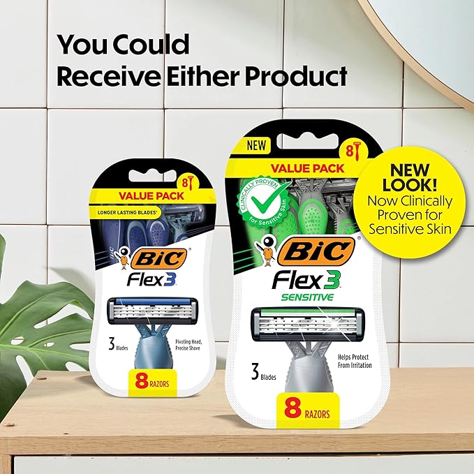 BIC Flex 3 Sensitive Disposable Razors for Men, Great Razors For a Smooth and Comfortable Shave, Shaving Razors With 3 Blades, 3 Count