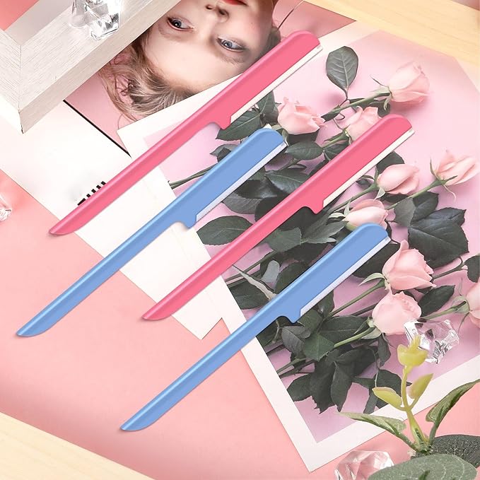 10 Pieces Eyebrow Razor for Women Facial Shaver Razor Brow Shaper Eyebrow Trimmer Dermaplaner Shaping Tool with Cover (Pink, Blue)