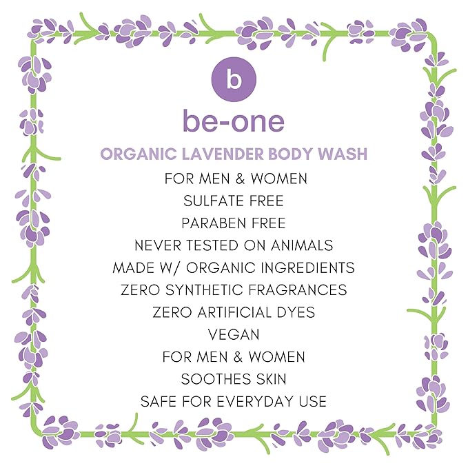 Certified Organic Lavender Body Wash by Be-One - Paraben & Sulfate Free - Moisturizing - Sensitive Skin - All Natural - Organic Soap - For Men & Women - Gentle - Eczema - Vegan - Made in USA