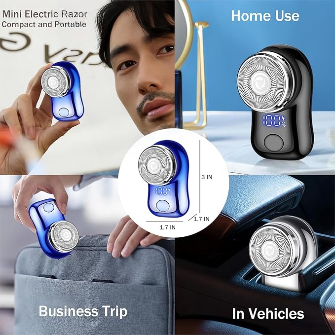 Mini Electric Shaver, Portable Powerful Storm Razor for Men Women, USB C Rechargeable, Battery Power Display, Lightweight Razor for Travel Office Business Trip Grey