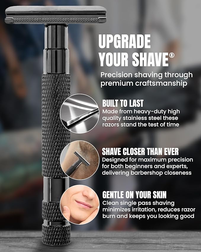 Gentleman Jon Gunmetal Safety Razor for Men, Double Edge Stainless Steel Razor, Precision Shaving with Heavy-Duty Construction, Designed for a Close Smooth Shave, Prevents Irritation, Gunmetal Finish