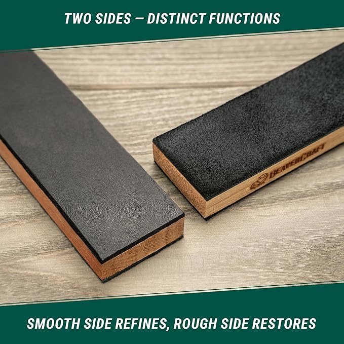 BeaverCraft Leather Strop for Knife Sharpening LS9P02 - Stropping Kit with Polishing Compound - Leather Knife Sharpener - Honing Strop Block 2-sided