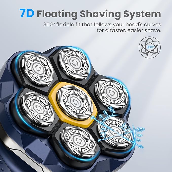 Head Shavers for Bald Men: Super-Powerful Magnetic Electric Razor with 7D Floating Heads, IPX7 Waterproof Wet/Dry Shaver, LED Display & Type-C Recharge & Travel Kit