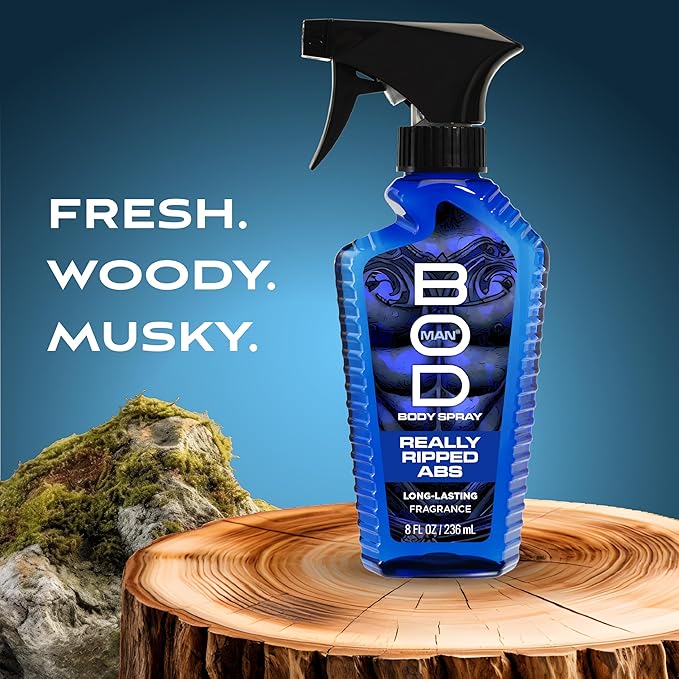 BOD man Fragrance Body Spray, Really Ripped Abs, 8 fl oz (Pack of 2)