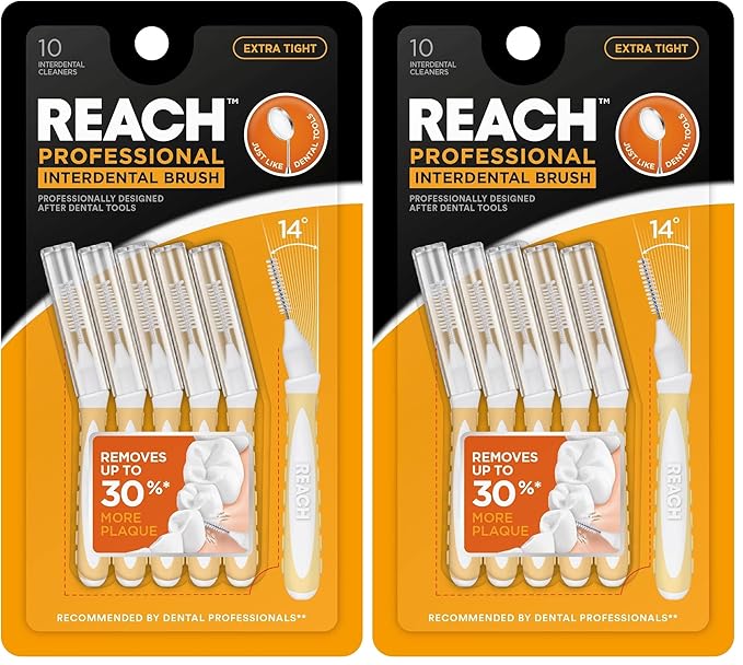 Reach Interdental Brush Cleaners, 0.7mm, Extra Tight, Sensitive Gum Protection, Plaque Remover for Teeth, Braces Flossers, Braces Brush, Dental Toothbrushes, Oral Care, 2 Pack, 10 Count