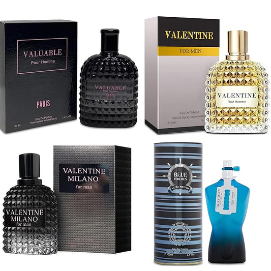 Men's Cologne Gift Set Include Valentine Milano,Valentine,Blue for Men Ultra& Valuable Paris - 3.4 Fl Oz Each | Vanilla Bourbon, Leather & Amber Floral Fragrance Eau de Toilette Perfume