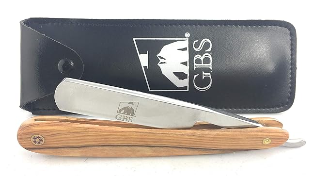 G.B.S Natural Wood Finish Scales 5/8in Straight Razor, Shaving Razor with Natural Wooden Handle and Stainless Steel for Beard Shaping