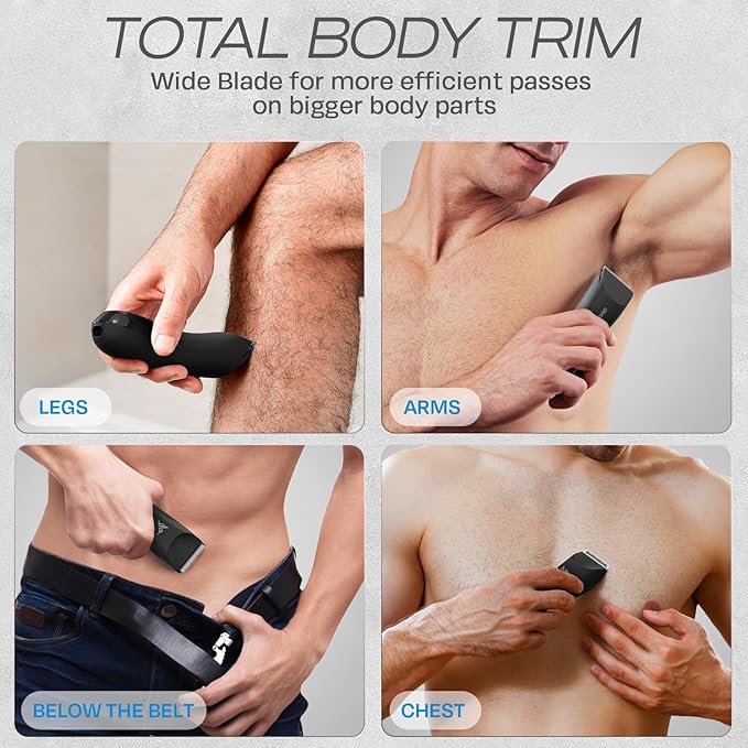 HUMMINGBIRD MK6 Body Hair Trimmer for Men – Wide Ceramic Blade, No Nick, No Cut, Ball Trimmer & Body Shaver, Waterproof, USB-C Rechargeable, LED Display, Charging Dock & Travel Pouch, Body Groomer