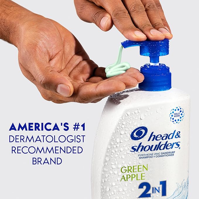 Head & Shoulders Anti-Dandruff Shampoo and Conditioner, Green Apple 2-in-1 Twin Pack, 1% Pyrithione Zinc, Flake Control, Green Apple Scent, Clean Scalp, 32.1 fl oz Each