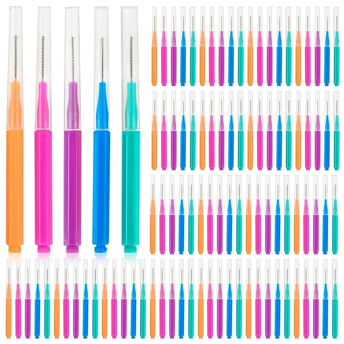 100 Pcs Interdental Brushes Between-Teeth Disposable Braces Brush for Teeth,Interproximal Dental Brush Picks,Toothpick Dental Flossing Oral Hygiene Cleaning for Home,Travel,Work,School