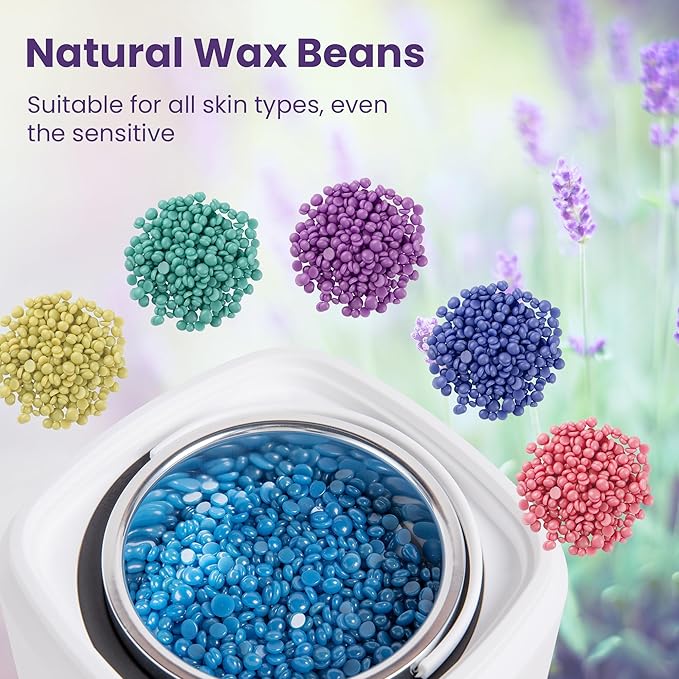 Sunvivi Waxing Kit, Brazilian Wax Warmer for Hair Removal with 5 Bag Hard Wax Beads, Digital Display Melt Warmer Kit for Women Men Full Body, Legs, Face, Bikini,Sensitive skin, White