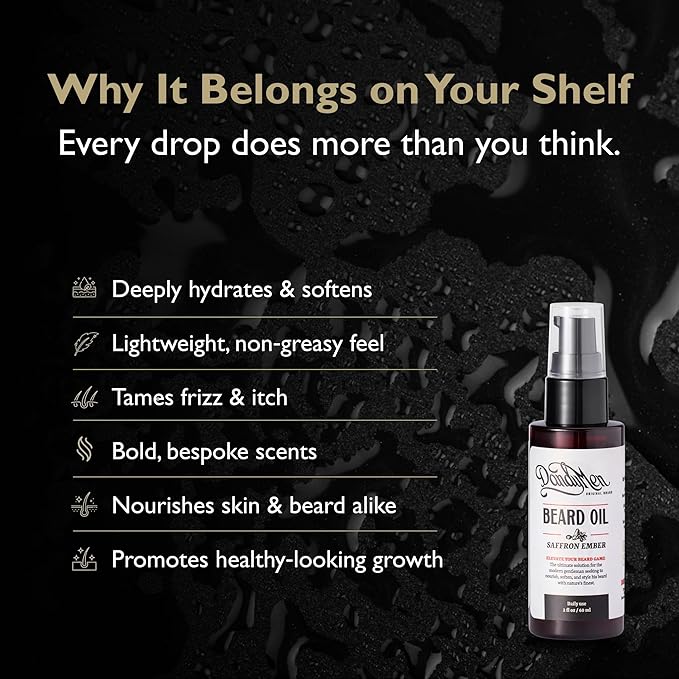 Beard Oil for Men – Hydrating Beard Conditioner & Softener with Sweet Almond & Argan Oils – 2 oz, Saffron Ember