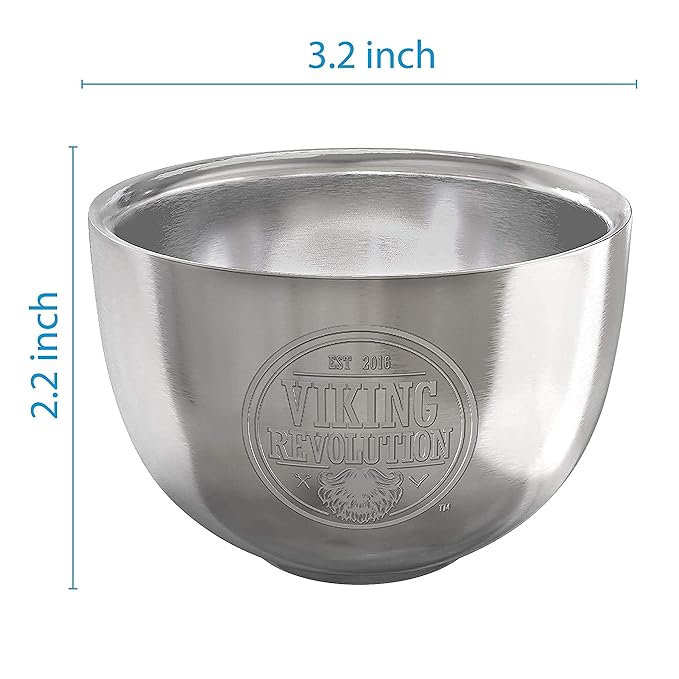 Viking Revolution Stainless Steel Shaving Soap Bowl- Shaving Mug for Shave Cream & Soap- Double Layer, Unbreakable Shaving Cup for Wet Shave 3.2" x 2.2"