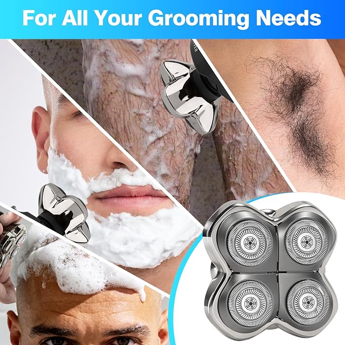 3 Pack Pro 4 Shaver Replacement Heads Compatible with Skulls Pitbulls Series Gold PRO, Silver PRO, Platinum PRO, Butterfly Kiss PRO Head Shavers, Floating 4 Heads for a Fast, Close and Smooth Shave