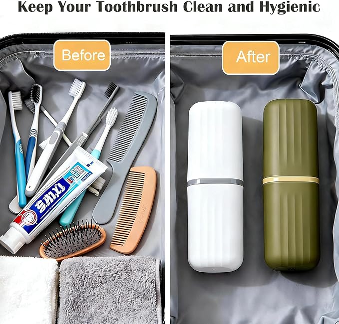 Toothbrush Travel Case, Portable Travel Toothbrush Holder with Rinse Cup, Dustproof Travel Toothbrush Toothpaste Container for Outdoor Camping, Hiking, School, Business Trip