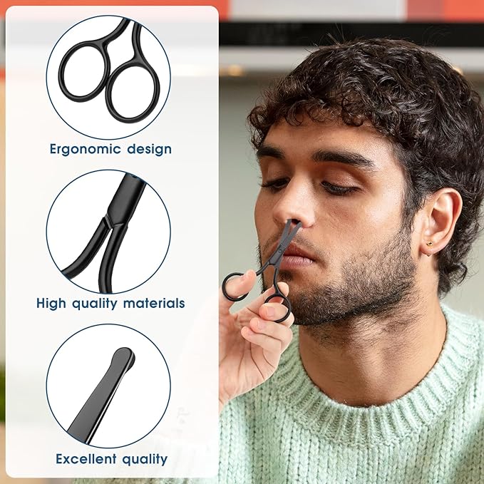 Round Tip Nose Hair Scissors Safety Eyebrow Scissors Small Professional Grooming Scissors for Hair, Eyelashes, Mustache, Nose, Eyebrow Trimmer for Women Men
