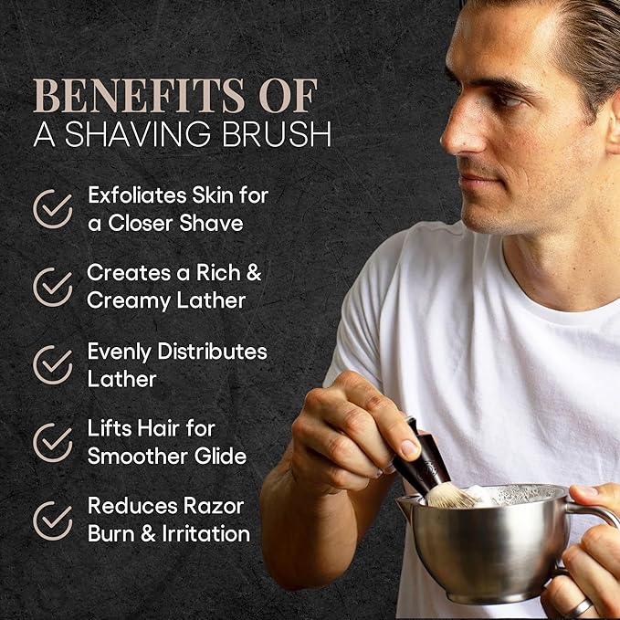 Synthetic Badger Hair Shaving Brush - Futura Synthetic Badger Hair + Handmade Ebony Shave Brush, Exfoliating Stiff Bristles, Thick & Creamy Lather For A Great Shave, Pre-Shave & Barber Approved