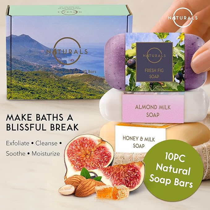 O NATURALS 100% Natural Bar Soap - Gift Set - Organic Ingredients & Essential Oils - Spa Gifts for Women & Men, Body Wash & Face Soap - 10PC Variety Soaps Collection