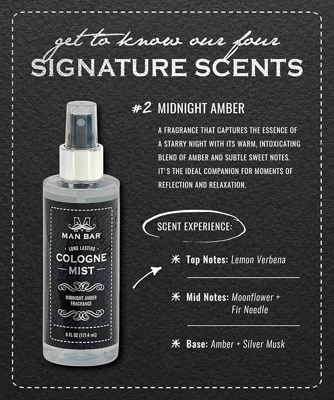 San Francisco Soap Company MAN BAR Cologne Mist Midnight Amber - Long Lasting - Created with the Man in Mind - 6 fl oz