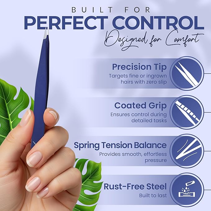 Pointer Stainless Steel Tweezers Women & Men Precision Eyebrow Tweezers for Facial Hair, Fine Tip Strong Grip Professional Tweezer for Eyebrow Shaping, Ingrown Hair & Splinter Removal (Midnight Blue)