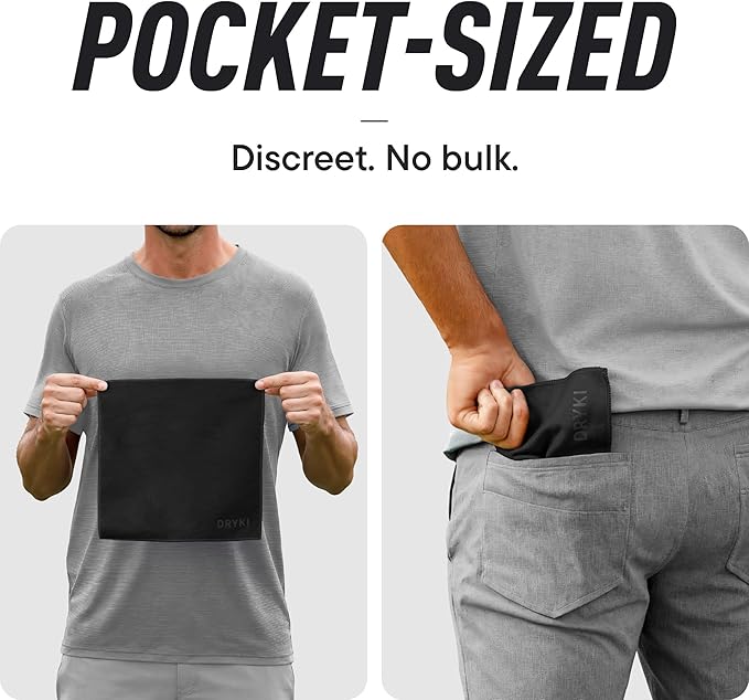 Pocket-Sized Sweat Towels - The Original Sweat Absorbing Handkerchiefs - Quick-Dry Microfiber Sweat Rags for Face, Hands, & Body - Men & Women - Gym, Sports, and Work (Black: 5 Pack + Free Bag)