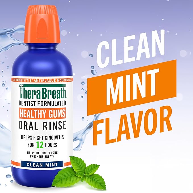 TheraBreath Healthy Gums Oral Rinse, Antigingivitis, Clean Mint Flavor, Dentist Formulated to Help Prevent Gingivitis and Support Gum Health, Alcohol Free, 1 Liter