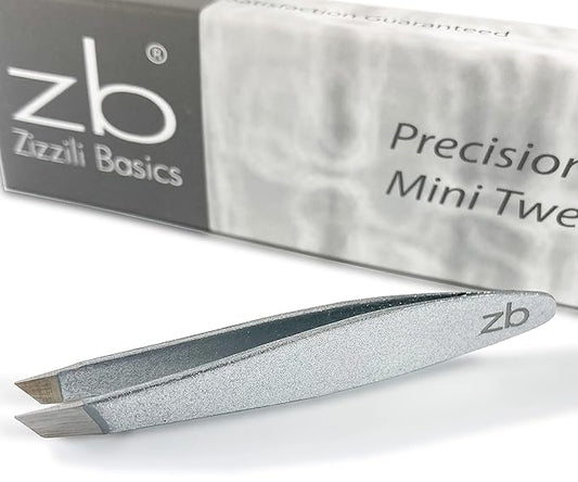 Zizzili Basics Mini Slant Tweezers - Best Tweezers for Eyebrow and Facial Hair Removal