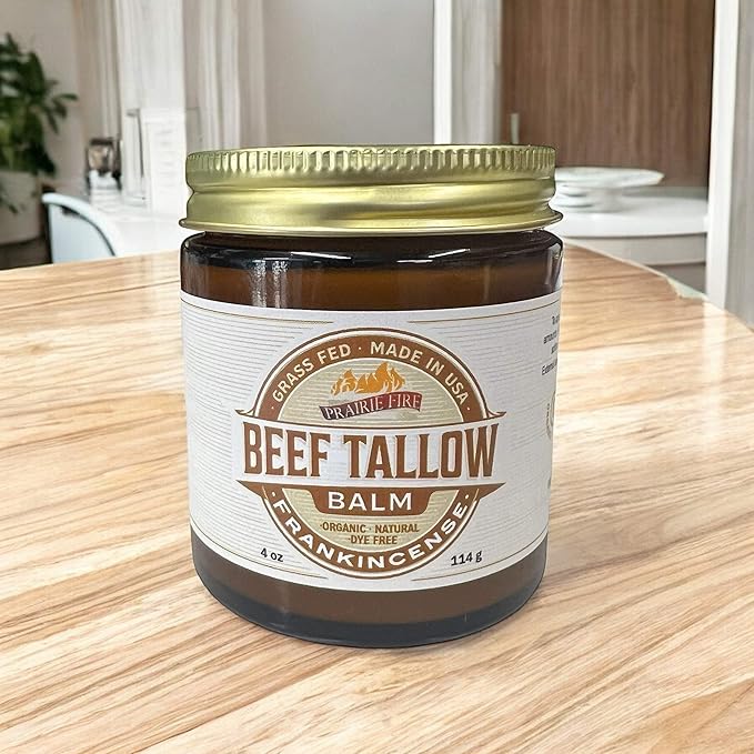 Grass Fed Beef Tallow Balm - 4 oz - Made in USA - Organic Grass Fed and Finished Tallow - Moisturizing Skin Care Frankincense