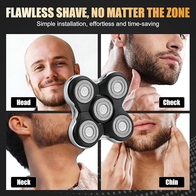 Upgraded Magnetic Replacement Heads for Skull Shaver, 5 Blades Compatible with Pitbull, Platinum Pro, Palm, Butterfly Kiss - Hypoallergenic Razor Heads (2Pack)