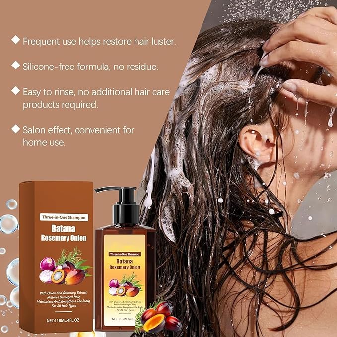 3-in-1 Nourishing Conditioning Shampoo, Hair Growth Shampoo -Batana Oil & Rosemary & Onion, Reduce Hair Loss, Strengthens Roots & Adds Shine, Thicker and Stronger Hairs (1pcs)