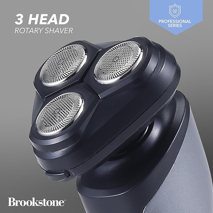 Brookstone - 3 Head Rotary Shaver, Precision Shave, Cutting-Edge Design, Professional Quality (Black/Grey)