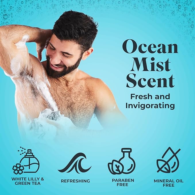 White Rain Ocean Mist Body Wash for Men & Women, Bulk Pack of 6 (12 fl oz Each) - Moisturizing Shower Gel Body Wash for Women & Men - Paraben-Free, Gentle Cleansing with Aloe & Vitamins for Soft Skin