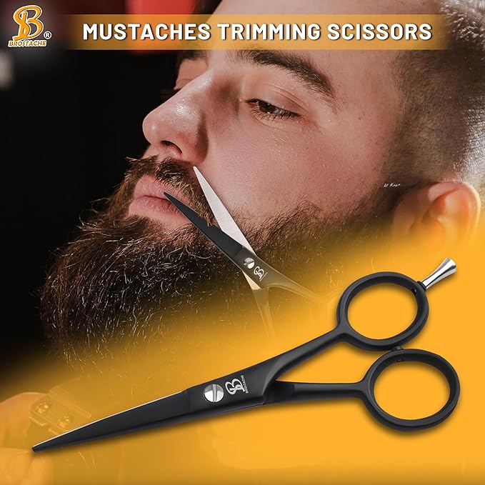 Beard & Mustache Scissors for Men 5”, 2 comb & Beautiful Travel Pouch, Hand forged with Bevel edge For precision, Extremely Sharp Scissor, Trimming scissors