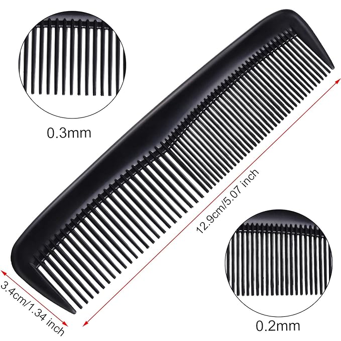 HESTYA 24 Pack Black Pocket Hair Combs Bulk Double Side Hair Cutting Combs 5 Inch Unbreakable Plastic Fine Tooth Comb Barber Beard Mustache Hairbrush Hairdressing Styling Homeless Salon Home Hotel