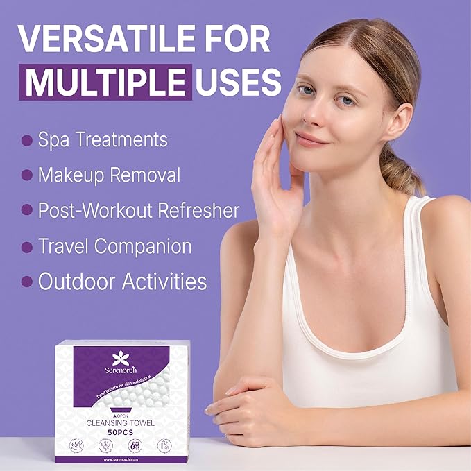 Disposable Face Towels XL 50 Count, Pearl Texture Facial Tissues for Deep Cleansing, Ultra Thick Makeup Remover Dry Wipes, Lint Free Cotton Tissue for Sensitive Skin